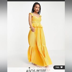 ASOS DESIGN Petite corset detail pleated teared maxi dress in marigold